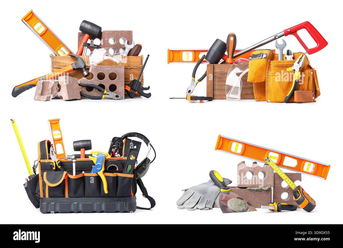 Set of construction tools on white background Stock Photo