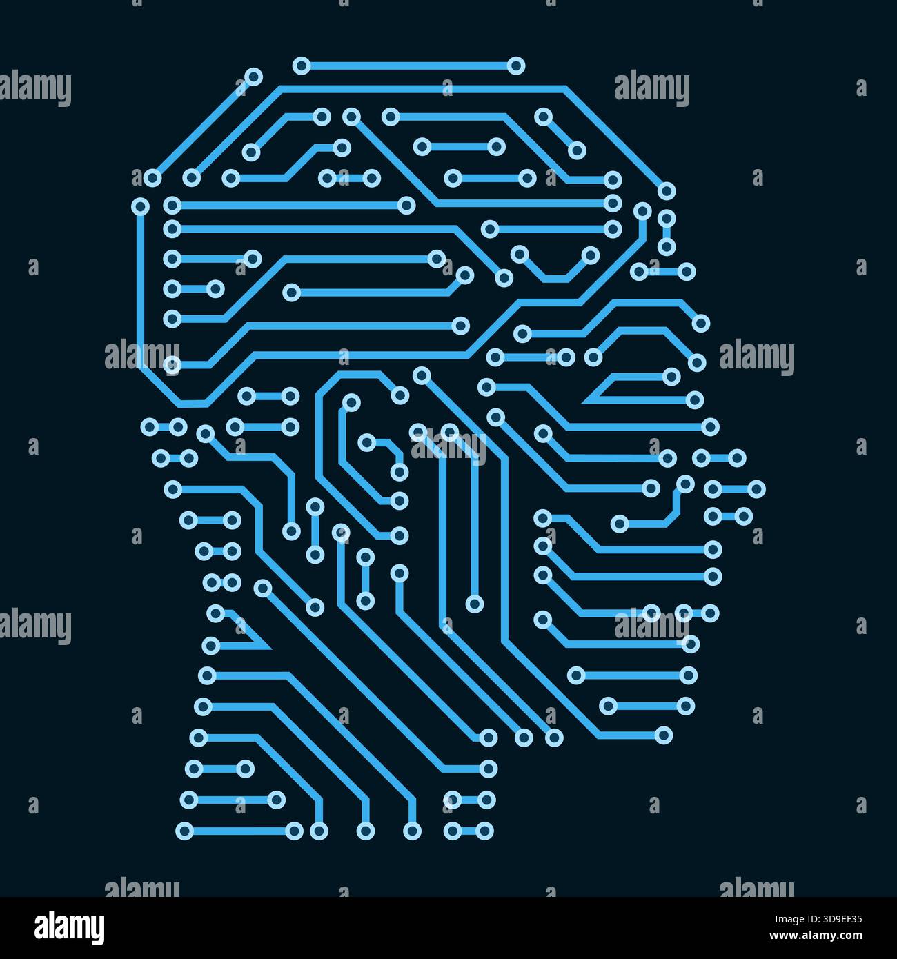 Printed circuit board shaped like a human head: robotics and AI concept ...