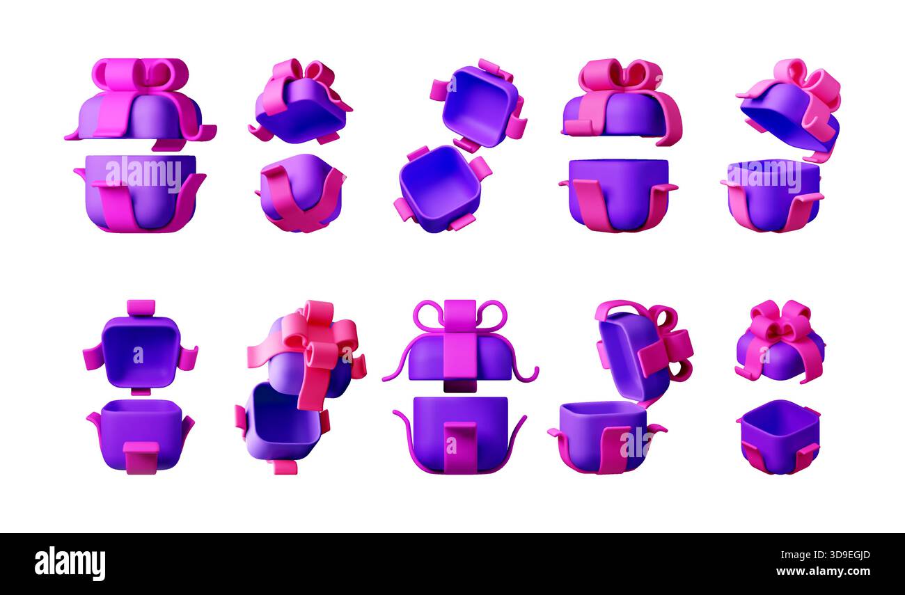 Purple 3D gift boxes with pink bows Stock Vector
