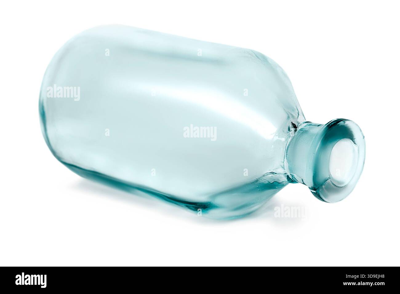 Empty medicine glass bottle lying on white background Stock Photo
