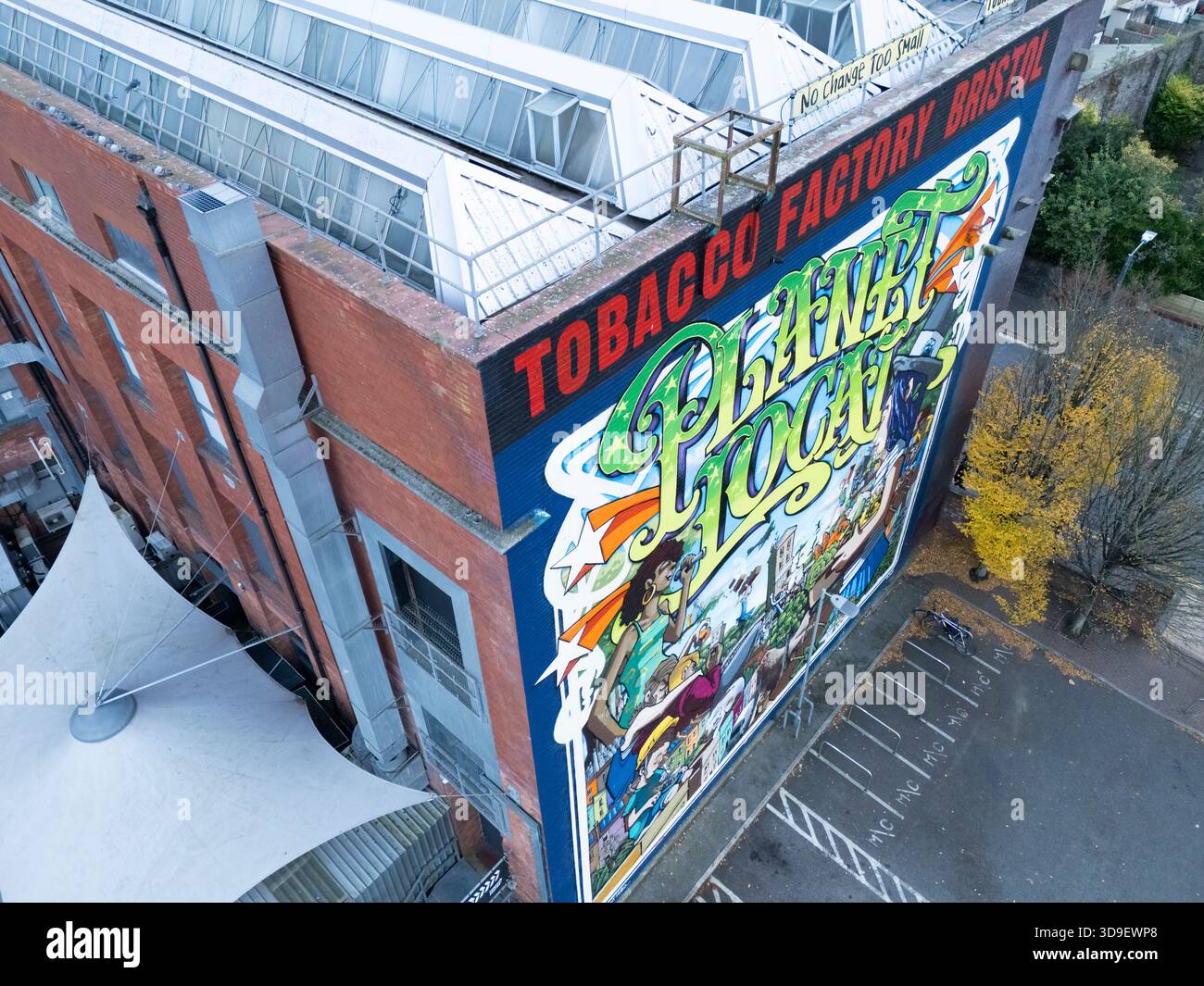 Street art mural on the side of The Tobacco Factory. Bristol. Mural by Inky  and Silent Hobo Stock Photo