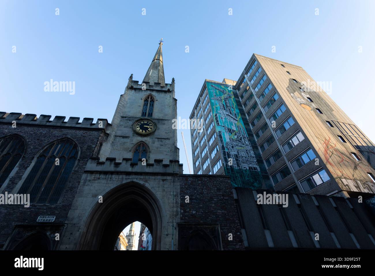 Murals on the side of a high rise building on Quay Street, next to St ...