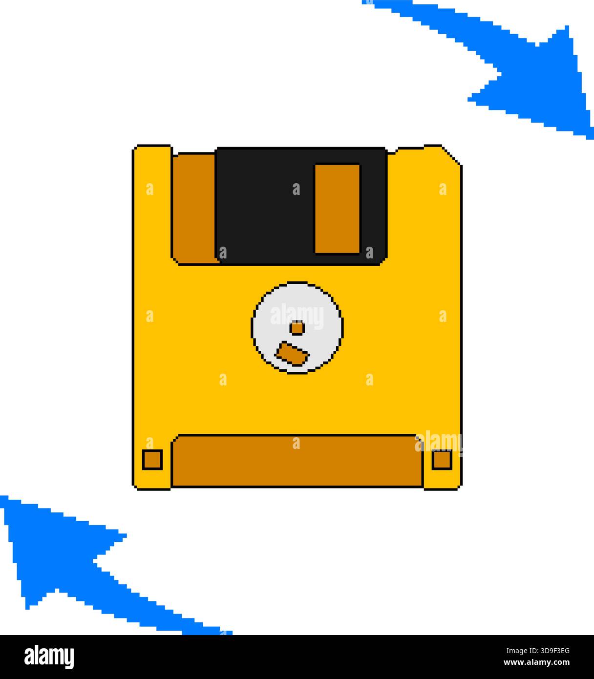 Floppy disk with rotating arrows in pixel art style Stock Vector