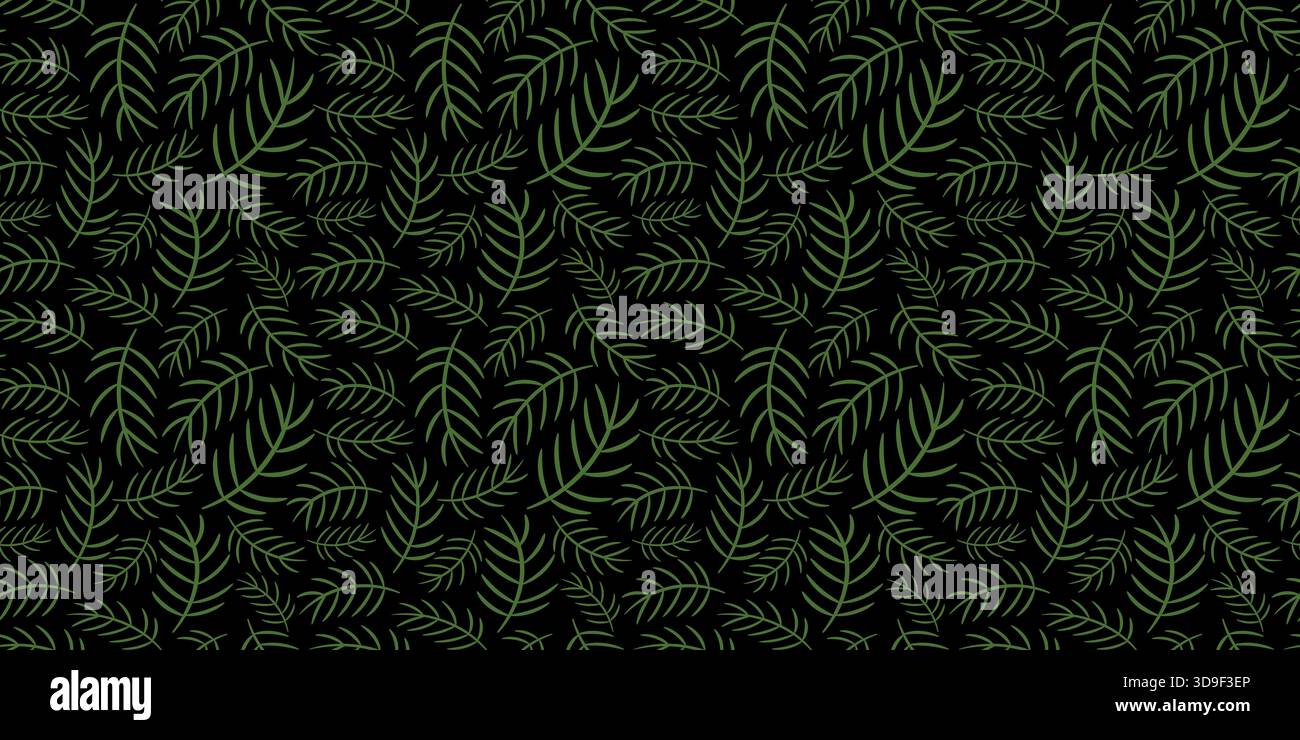 Vector seamless pattern with simple pine needles on dark background for winter and Christmas designs Stock Vector