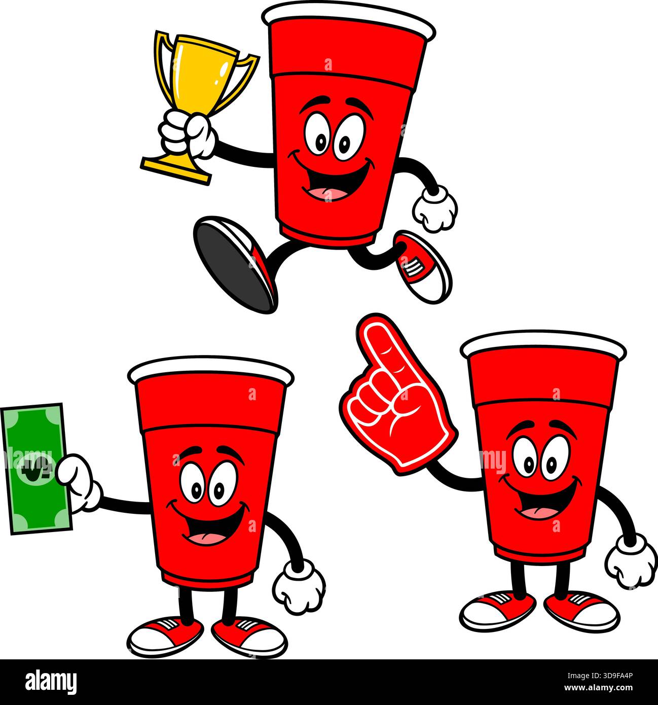 Party Cup Mascot Set 04, Hand Drawn illustrations of Party Cup Mascots in various poses. Stock Vector