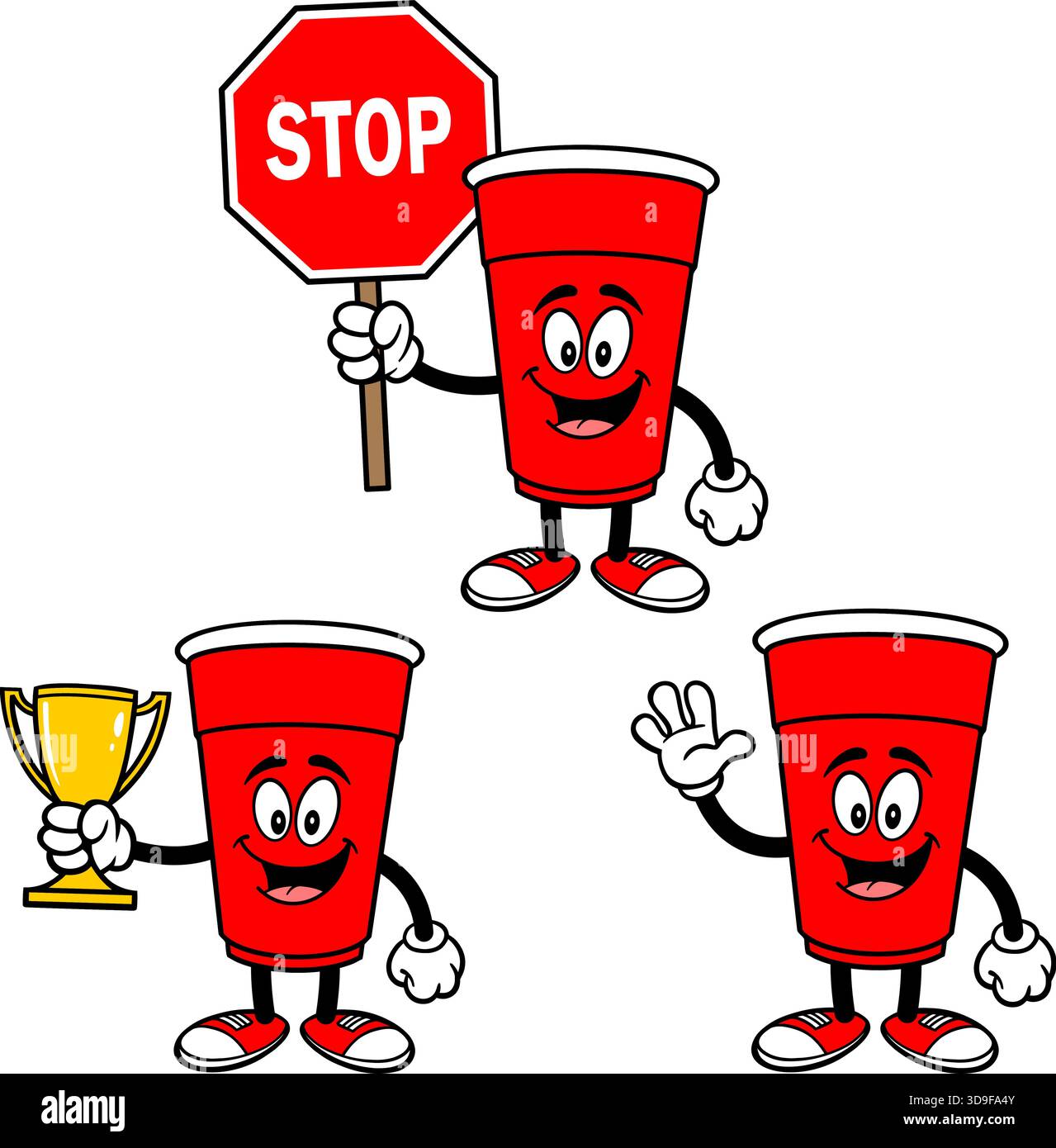 Party Cup Mascot Set 02, Hand Drawn illustrations of Party Cup Mascots in various poses. Stock Vector