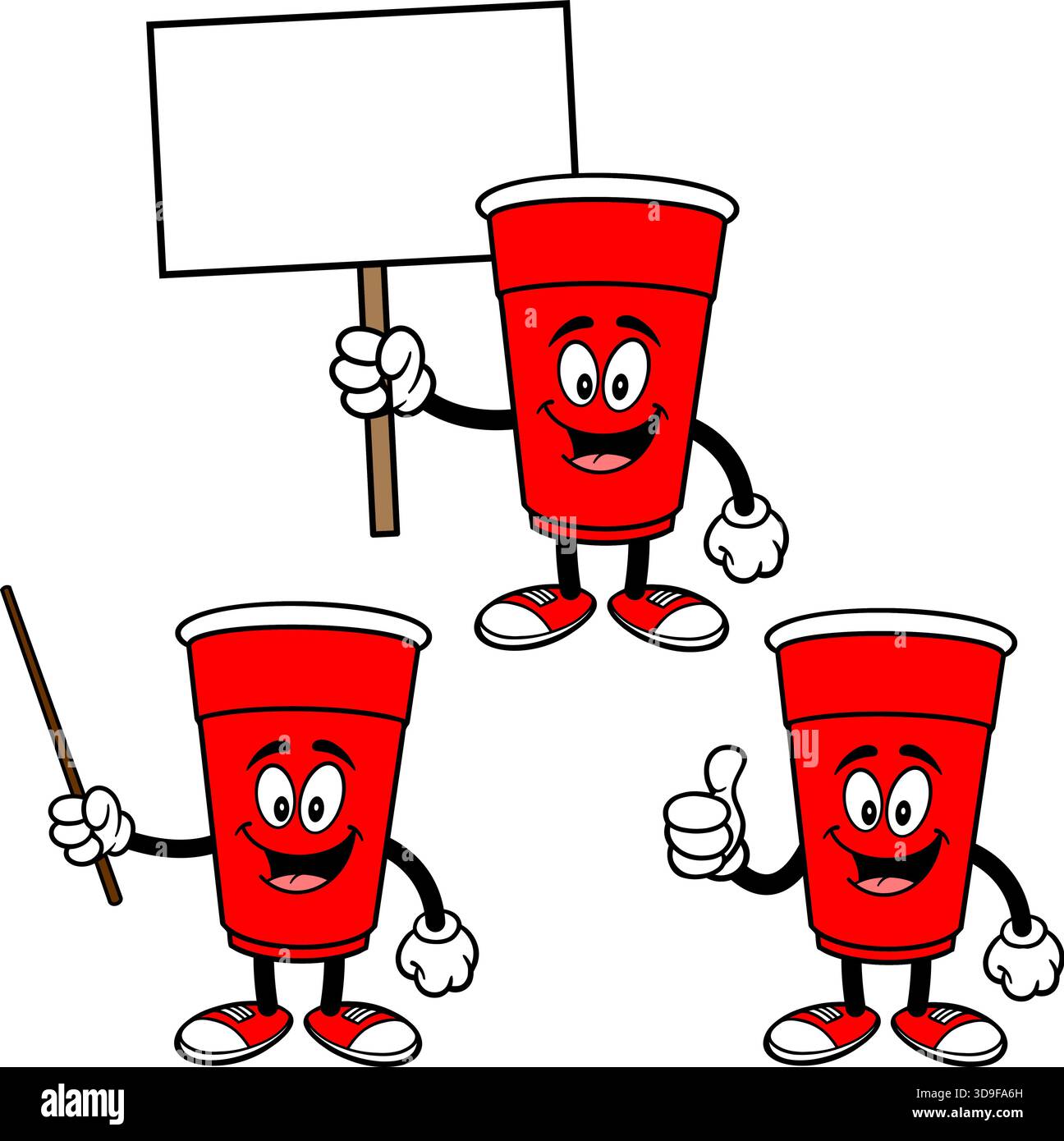 Party Cup Mascot Set 01, Hand Drawn illustrations of Party Cup Mascots in various poses. Stock Vector