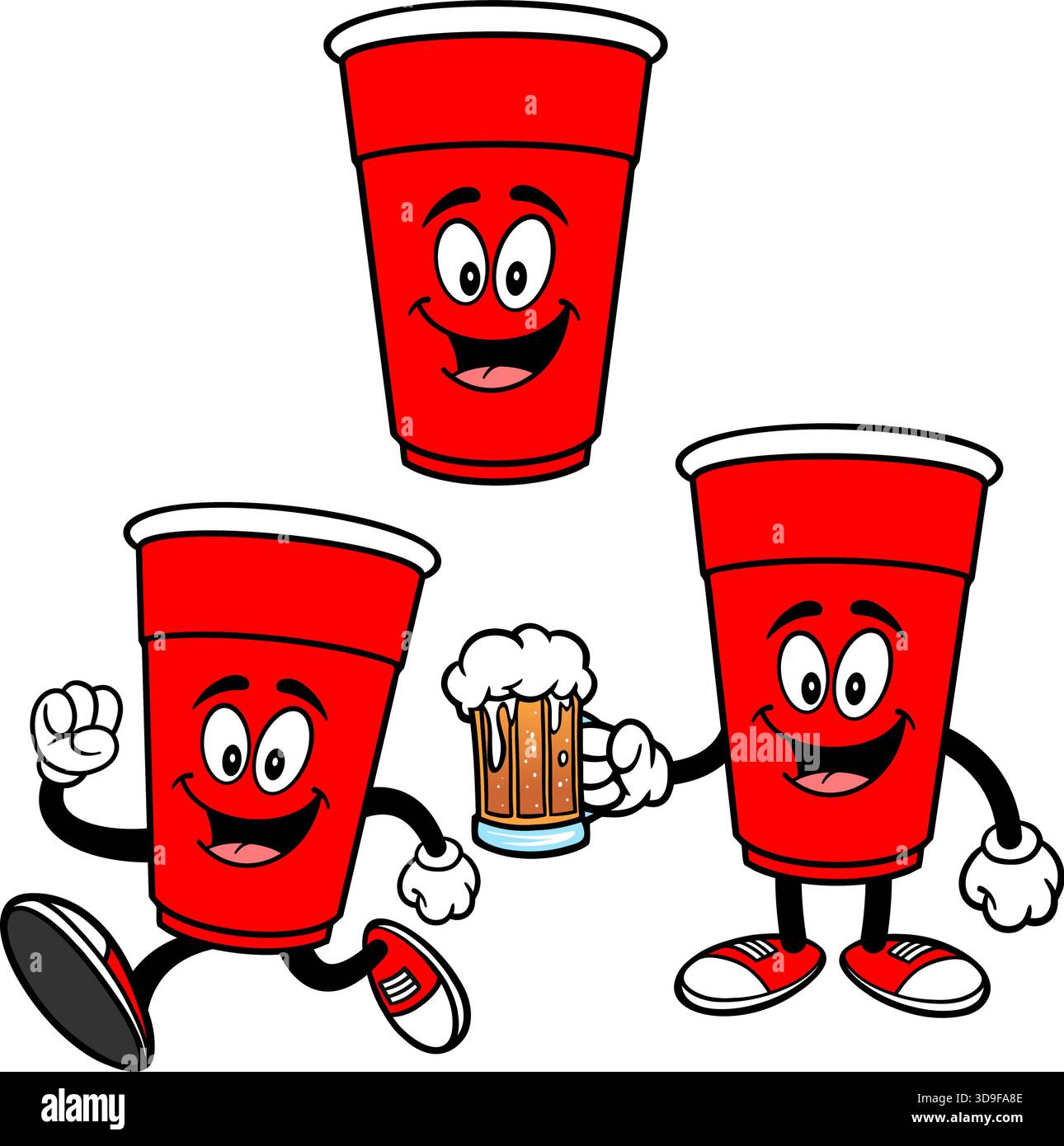 Party Cup Mascot Set 05, Hand Drawn illustrations of Party Cup Mascots in various poses. Stock Vector