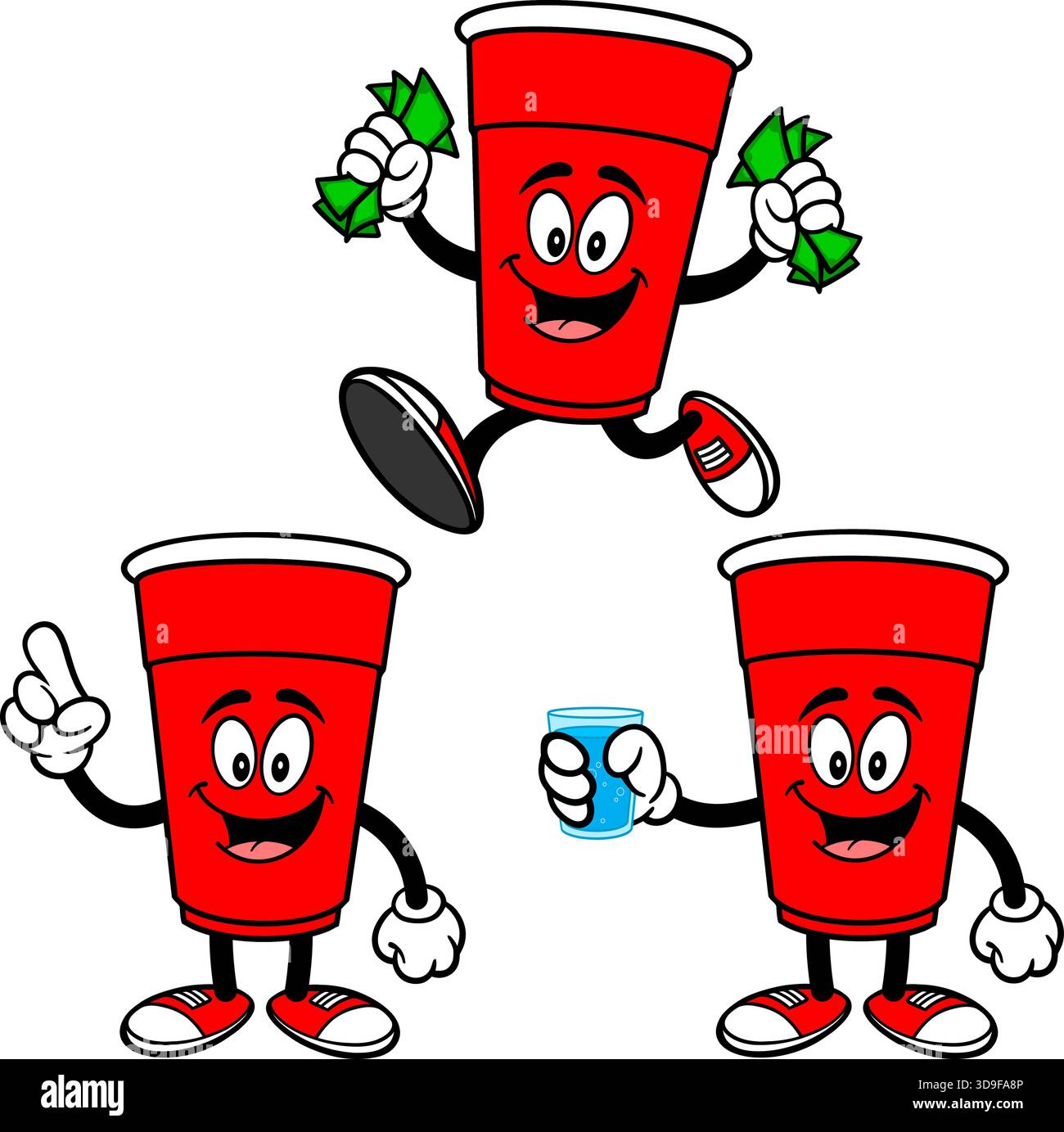 Party Cup Mascot Set 03, Hand Drawn illustrations of Party Cup Mascots in various poses. Stock Vector