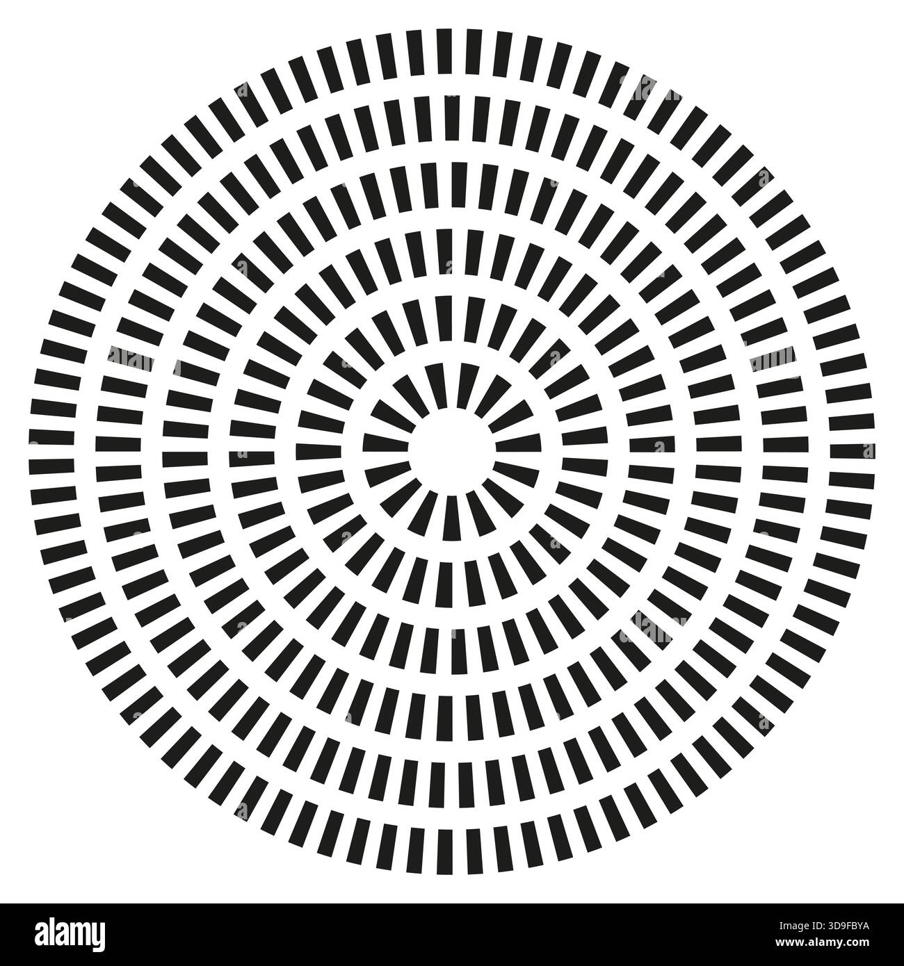 Abstract radial pattern. Concentric dash lines. Geometric element Vector. Minimalist modern texture. EPS 10. Stock Vector
