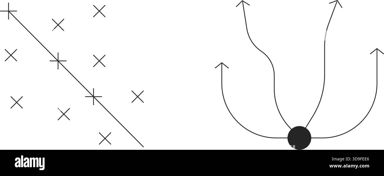 Scatter plot and flow diagram 2D line objects set Stock Vector