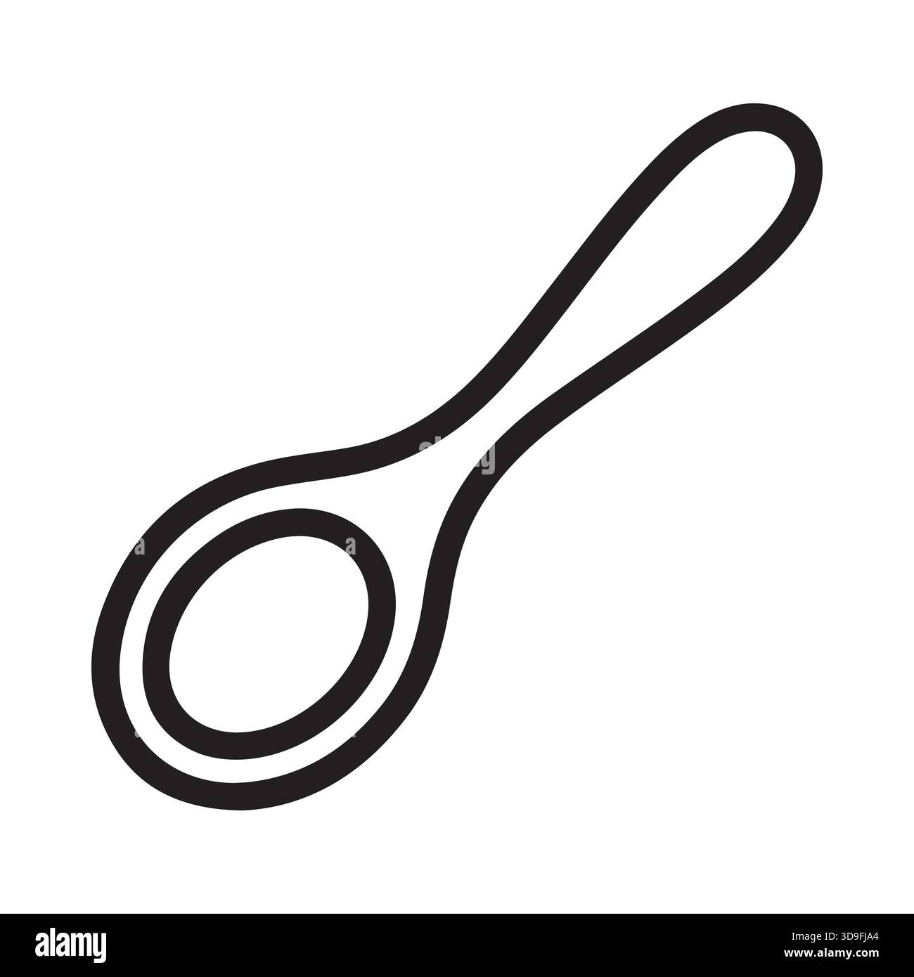 Simple outline drawing of a spoon with a curved handle and oval bowl ...