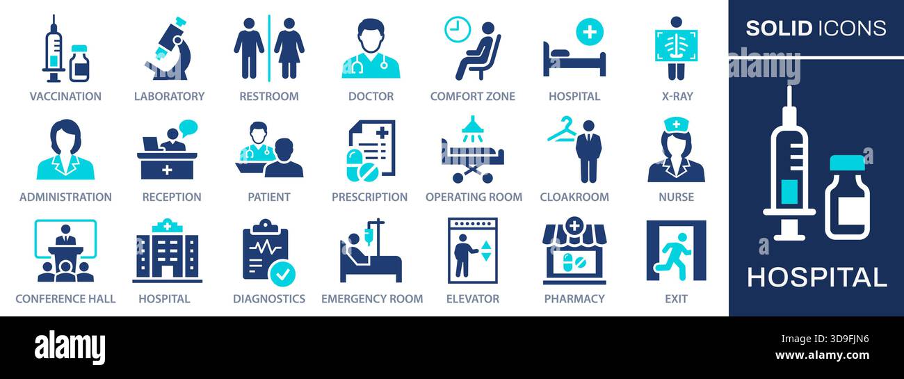 Hospital icon set. Collection of vaccination, doctor, laboratory and ...