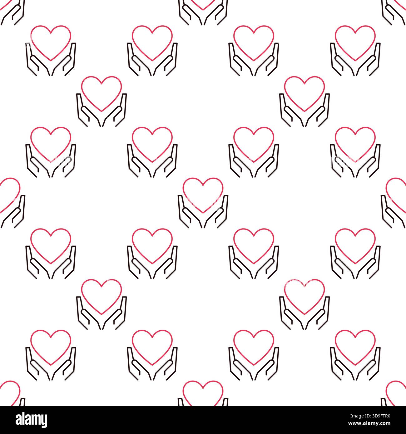Hands with Heart vector Love concept simple linear seamless pattern Stock Vector