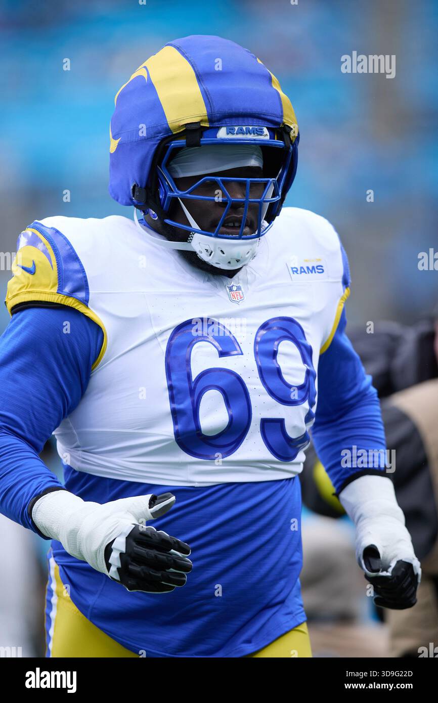 Los Angeles Rams guard Kevin Dotson (69) jogs off the field following ...