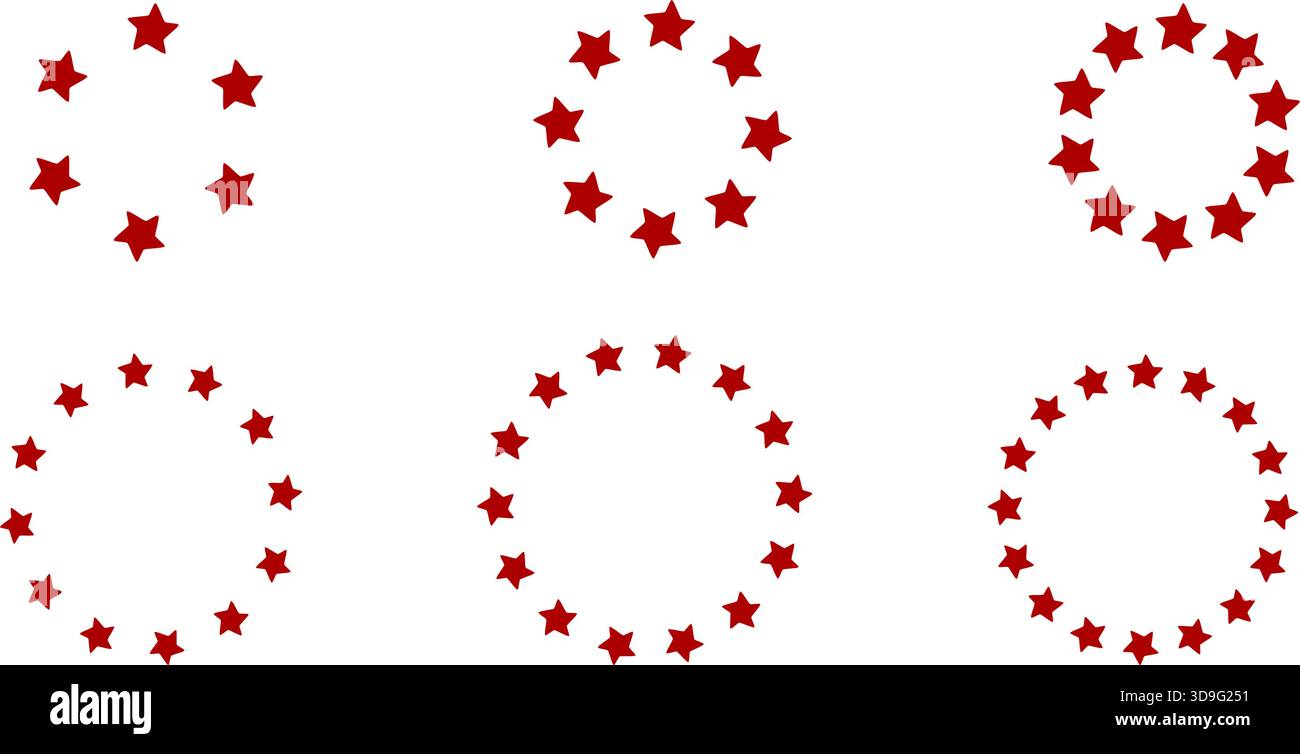 Red Star vector Circle Frame Set, Round Star Border Badge Vector Shapes Design Stock Vector