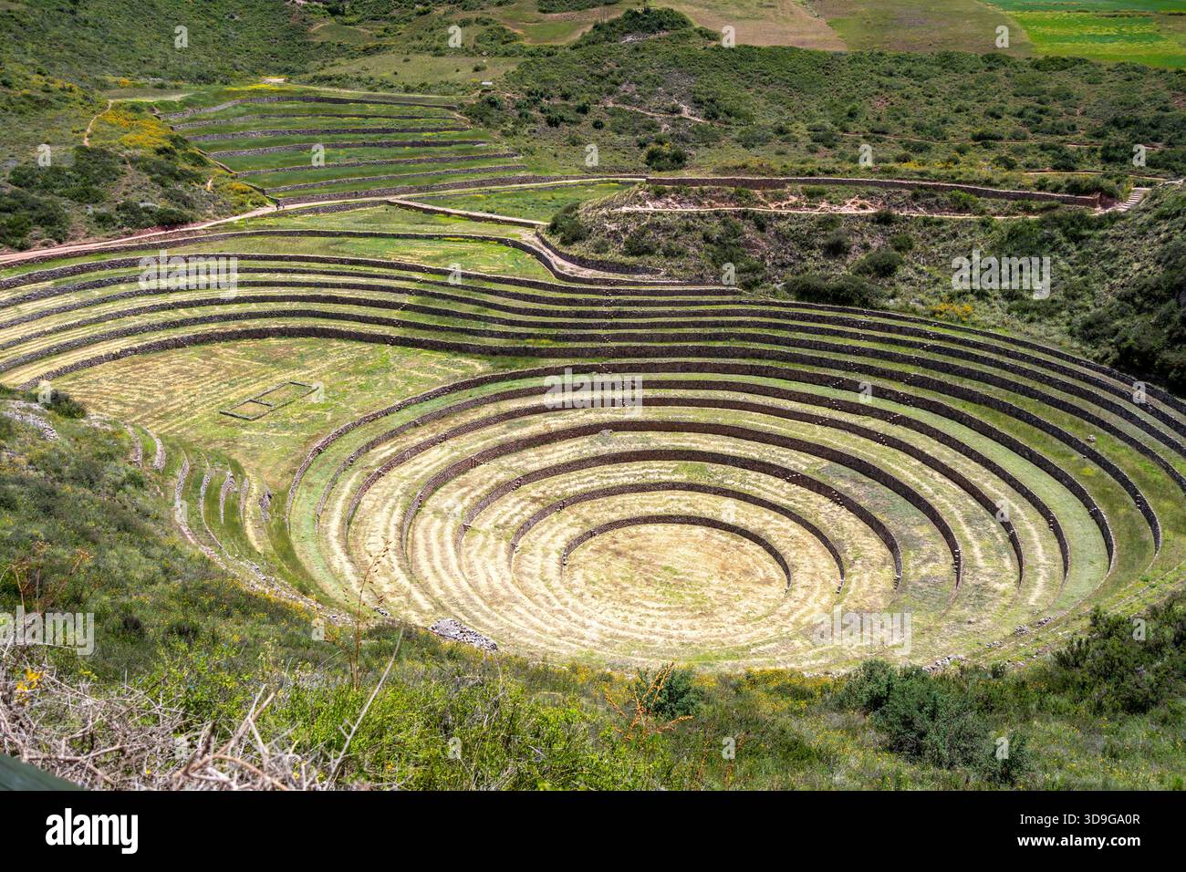 The Inca site of Moray in the Sacred Valley, Peru, features concentric ...