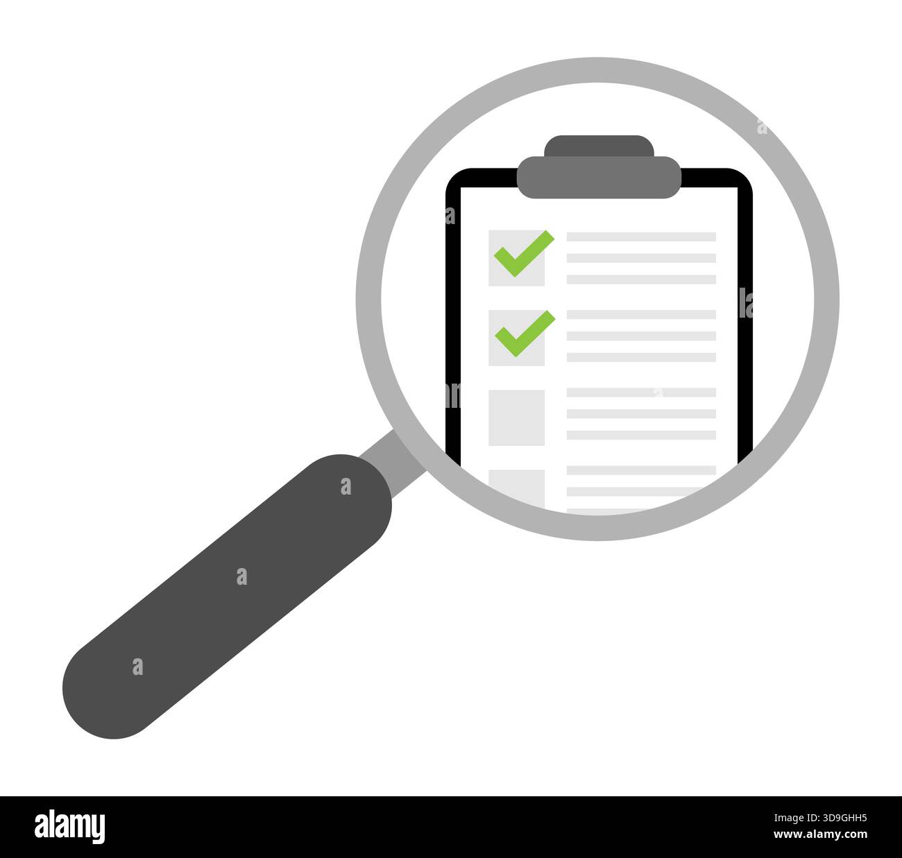 Magnifying glass checklist. Inspection report icon. Research document ...