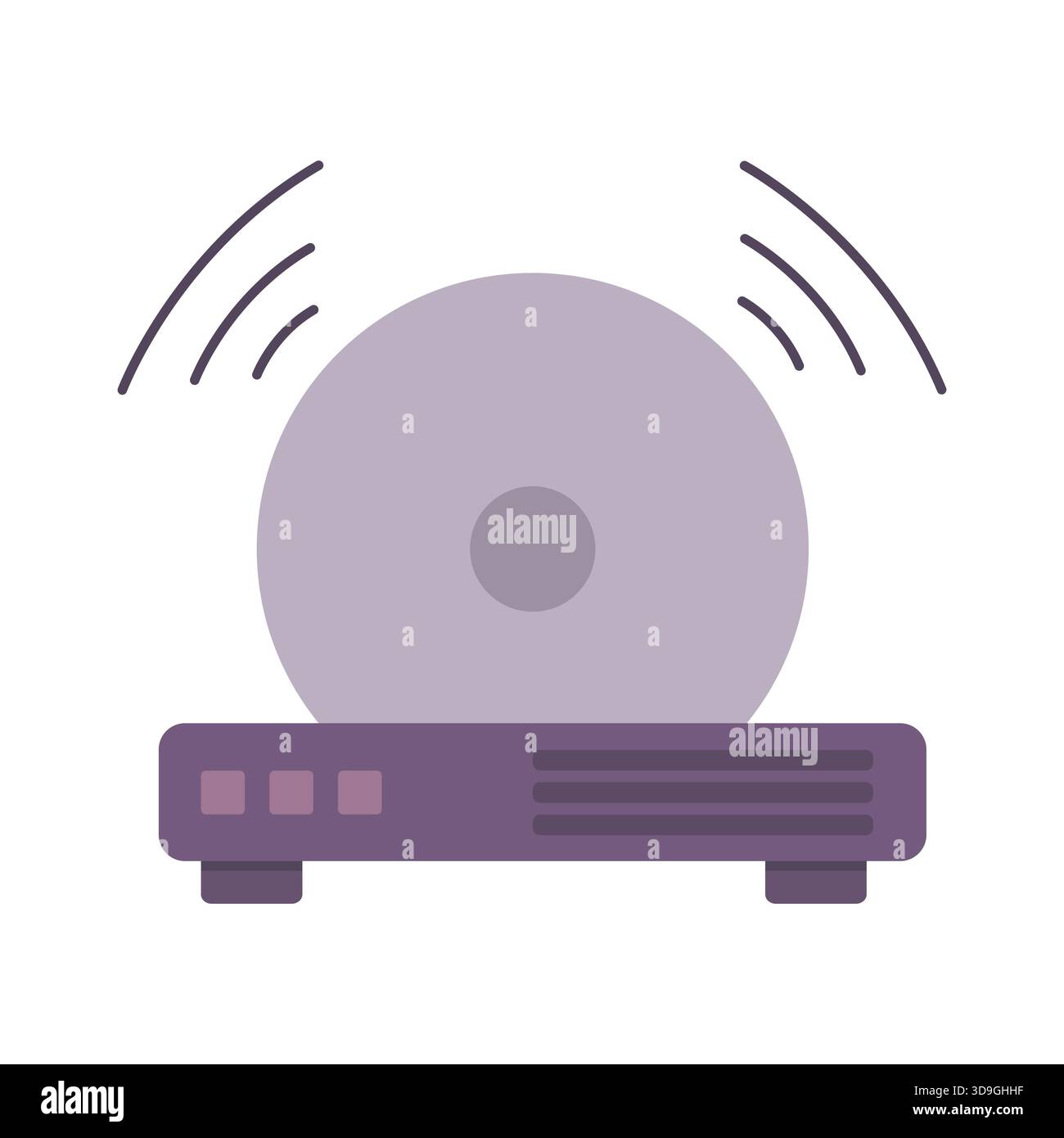 CD player icon. Disk playing Vector. Wireless signal element. Purple electronic device. Stock Vector