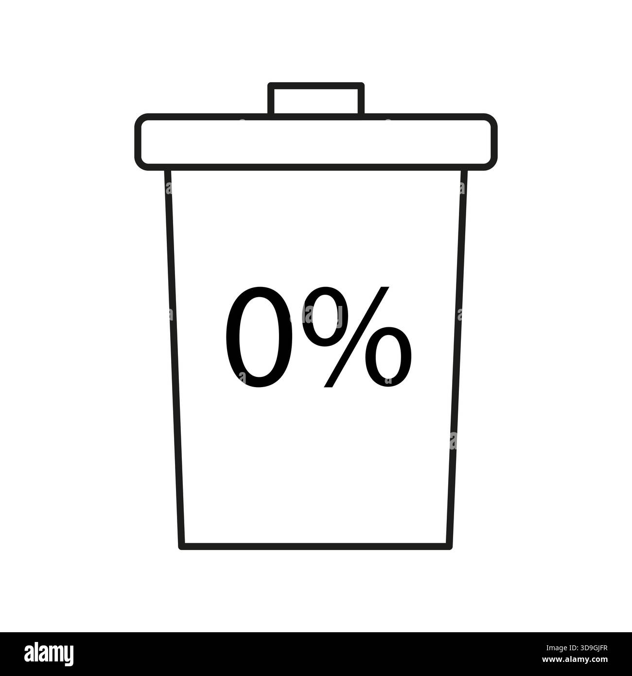 Trash can progress. Zero percent illustration. Data value symbol. Vector waste graphic. Stock Vector