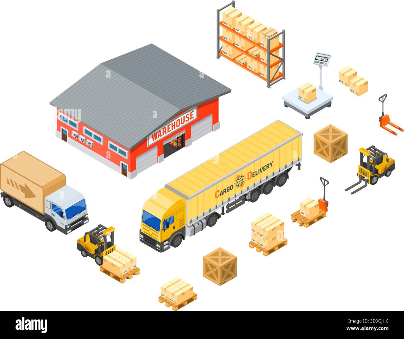 Warehouse, storage, logistics and delivery isometric infographics with ...
