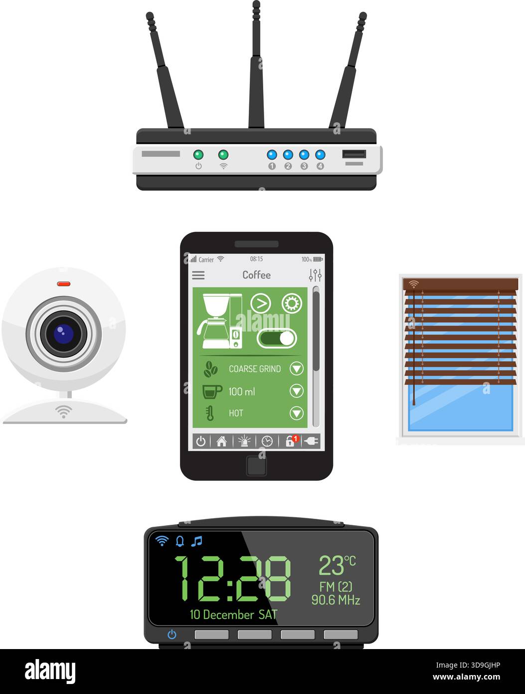 Smart House and internet of things concept. smartphone with router ...