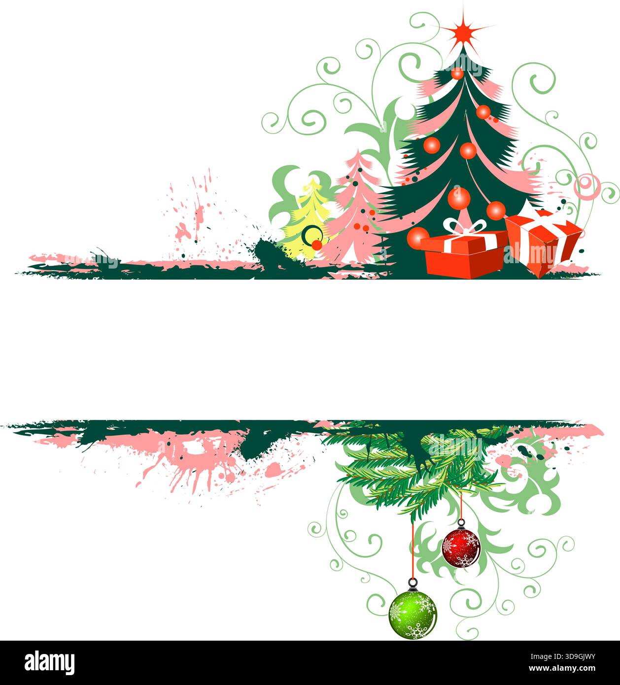 Grunge christmas frame with tree, element for design, vector illustration Stock Vector