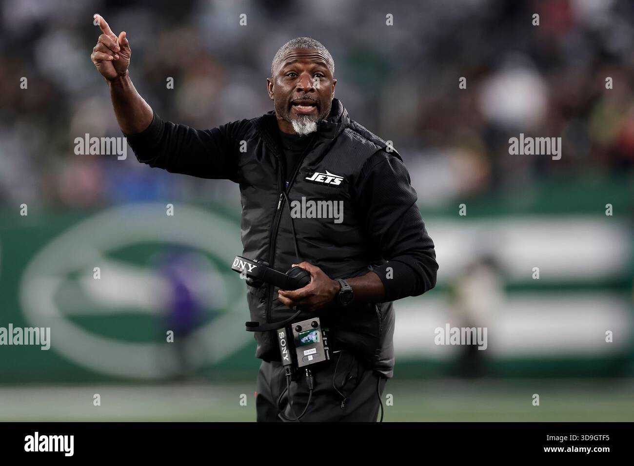 New York Jets head coach Aaron Glenn reacts during an NFL football game ...