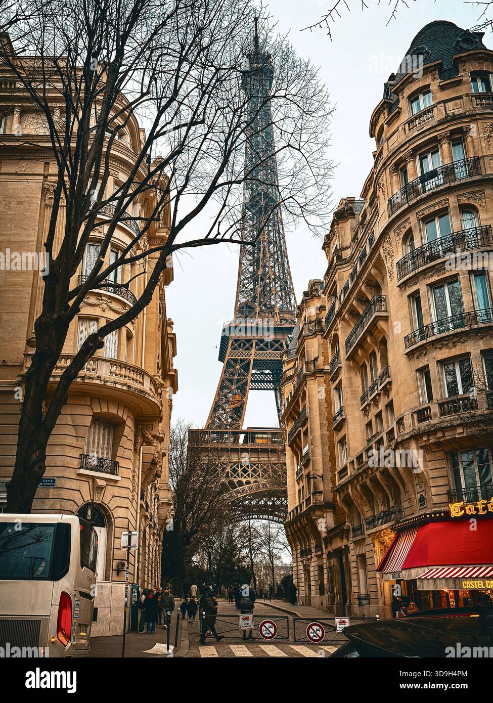 Paris Street View with Eiffel Tower - Smartphone Captured Stock Image