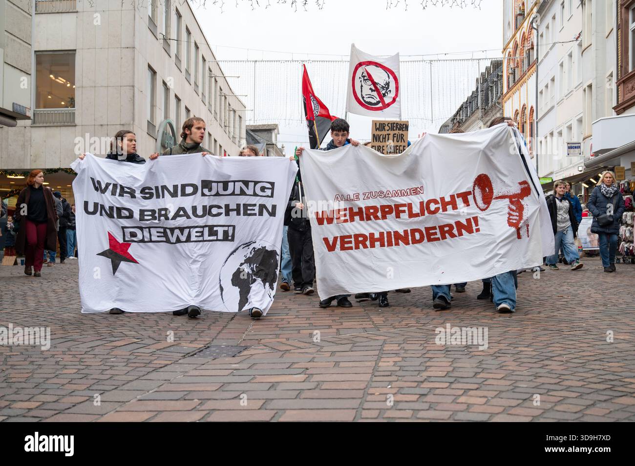 Protest against compulsory military army service in Trier, Germany ...