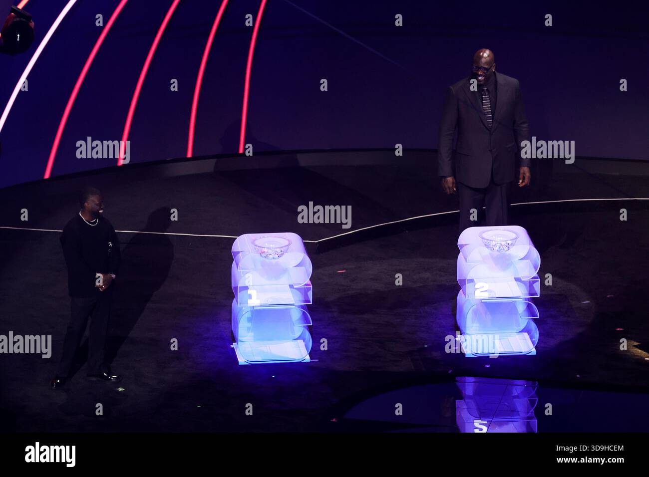 Shaquille O'Neal and Kevin Hart during the 2026 FIFA World Cup draw at