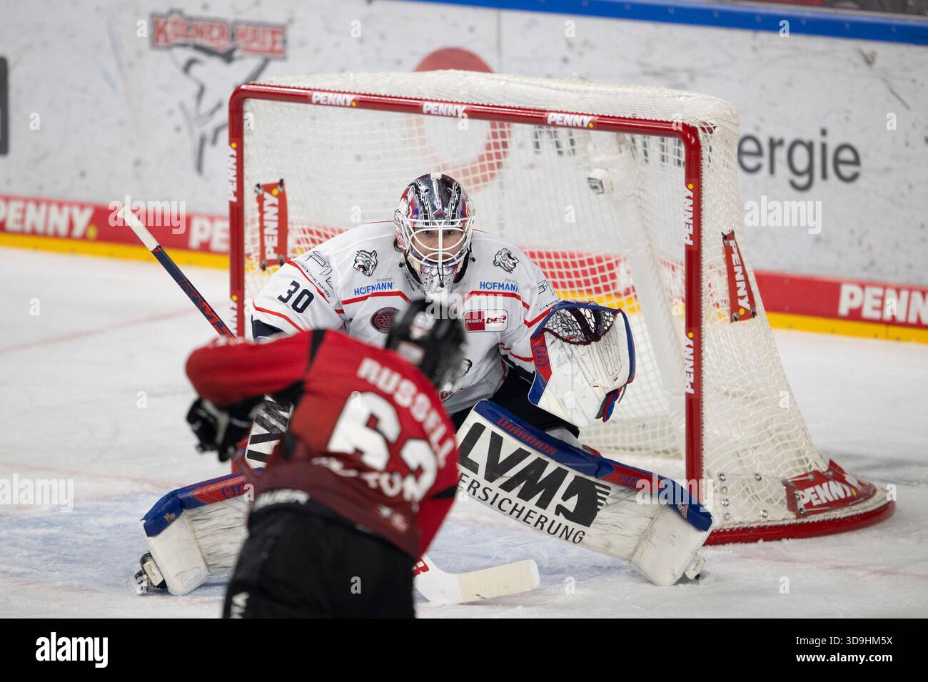 Evan Fitzpatrick (Nuremberg Ice Tigers, goalkeeper, #30); Patrick ...
