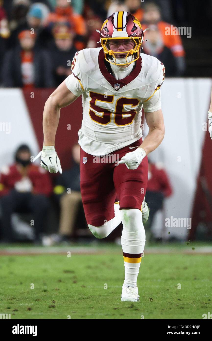 Washington Commanders linebacker Kain Medrano (56) rushes during an NFL ...