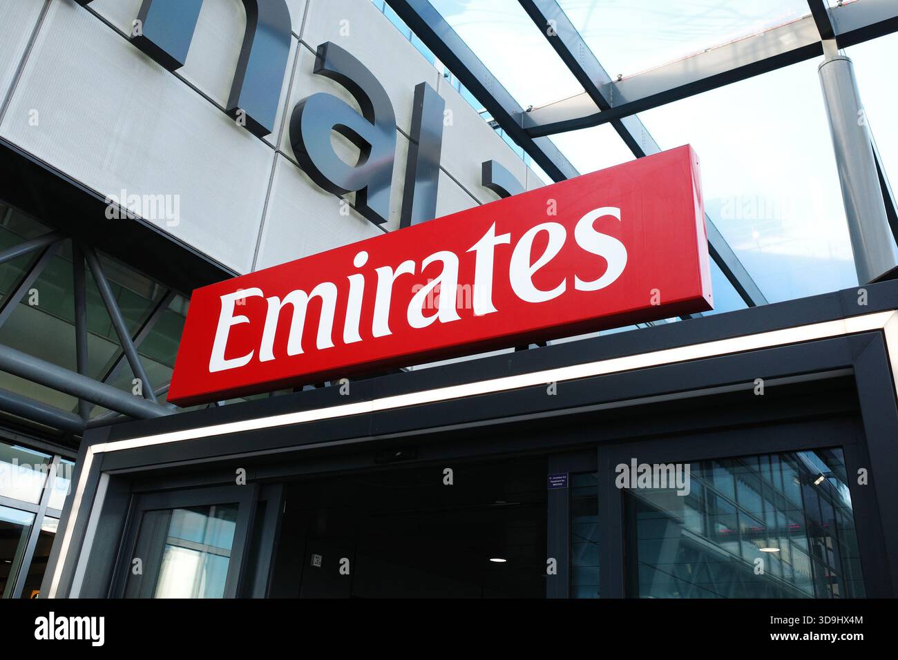 Emirates signage at Heathrow Airport in London, England, United Kingdom ...