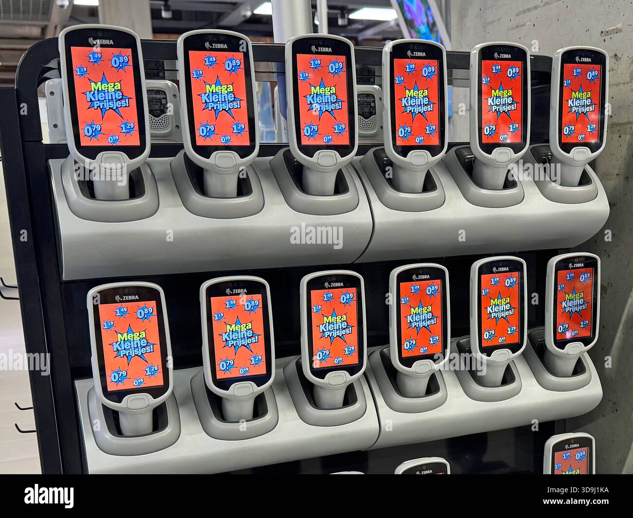 Almere, the Netherlands - October 13, 2025: Dutch Albert Heijn self-scanning hand scanner used in a supermarket. Stock Photo