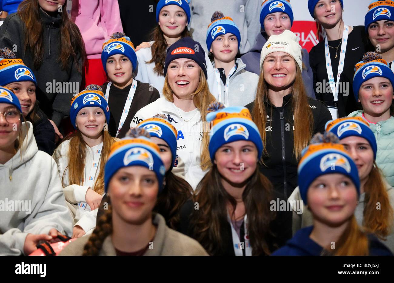 Mikaela Shiffrin, United States Alpine Ski Team, centre left, and ...
