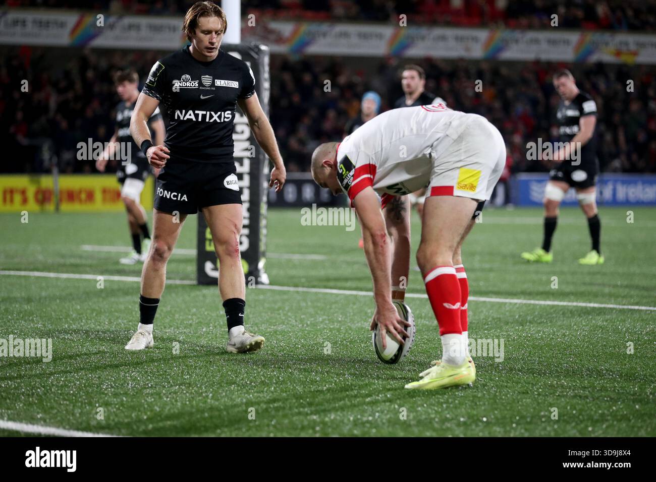 Jacob Graham Rugby Ulster Rugby's Jacob Stockdale touches the ball down as he scores a try ...