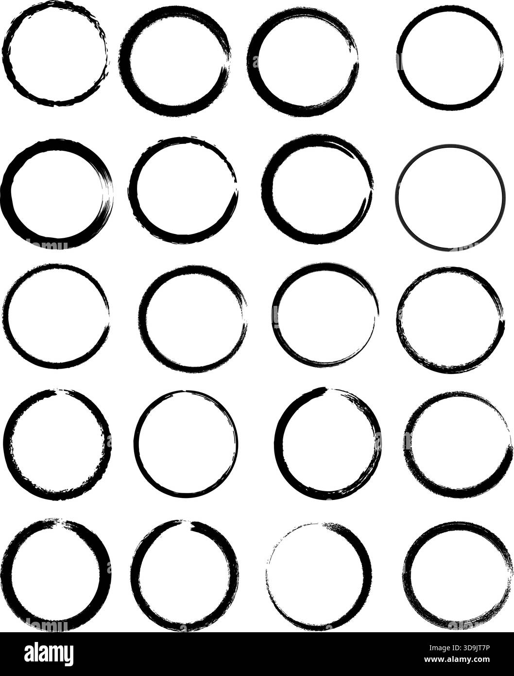 Hand Drawn vector Circle Brush Stroke Frame Set, Grunge Round Border ...