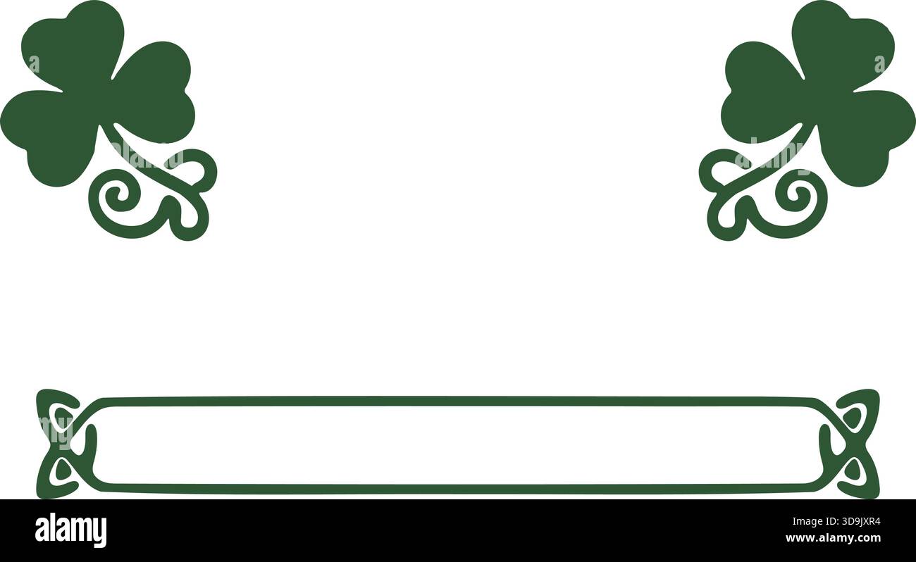 A small rectangular label with shamrock corners and a thin border for notes or names. Stock Vector