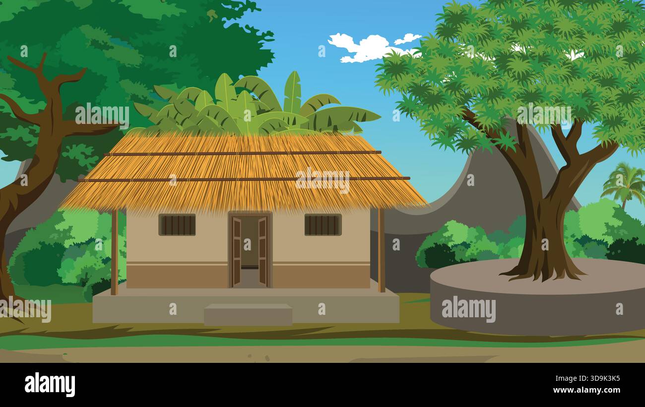 Indian Village House Rural Landscape Illustration Stock Vector Image ...
