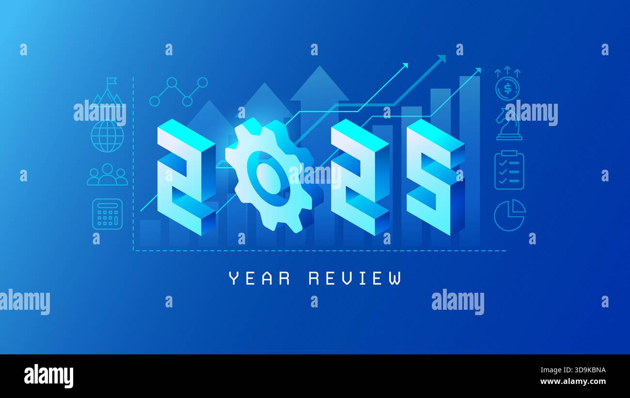 2025 Year Review Corporate Business Background with arrows up, growth ...