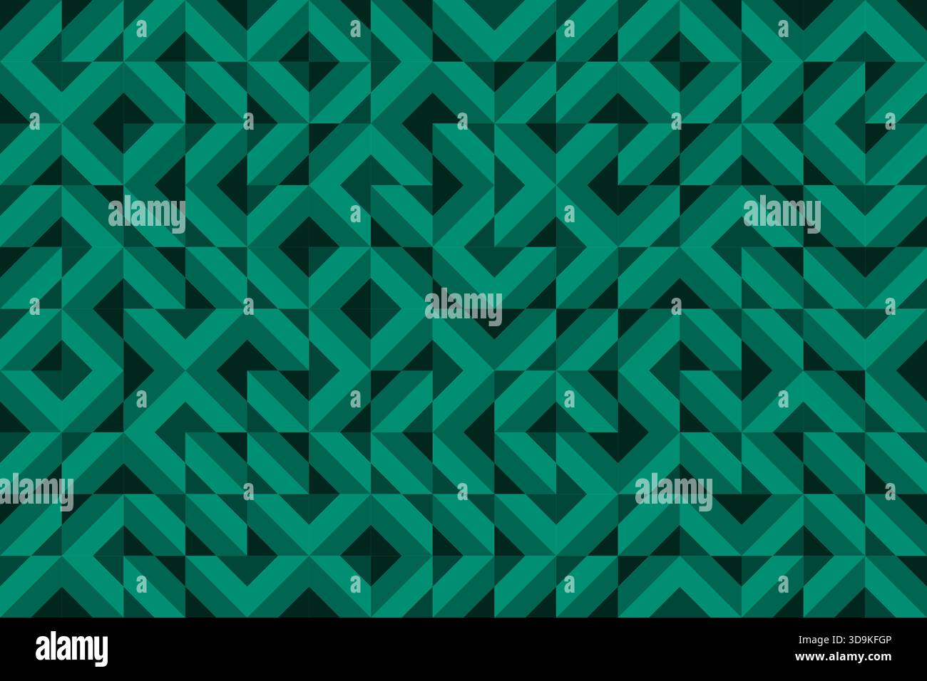 Random diagonal particles, viridian green zigzags, diamonds, and optical illusion, seamless geometric vector pattern . Bold abstract design background Stock Vector