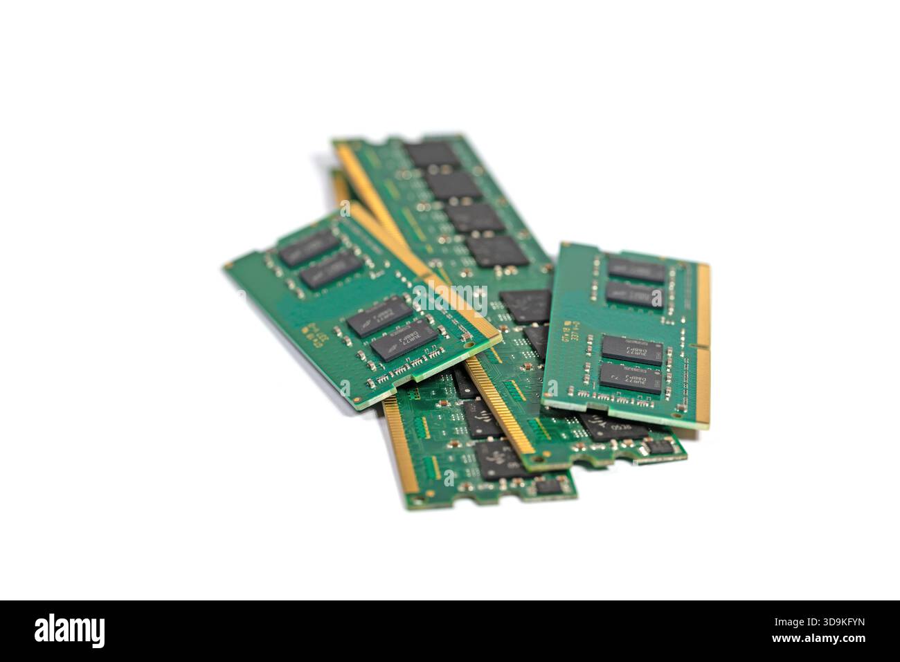 RAM, memory components on various circuit boards Stock Photo