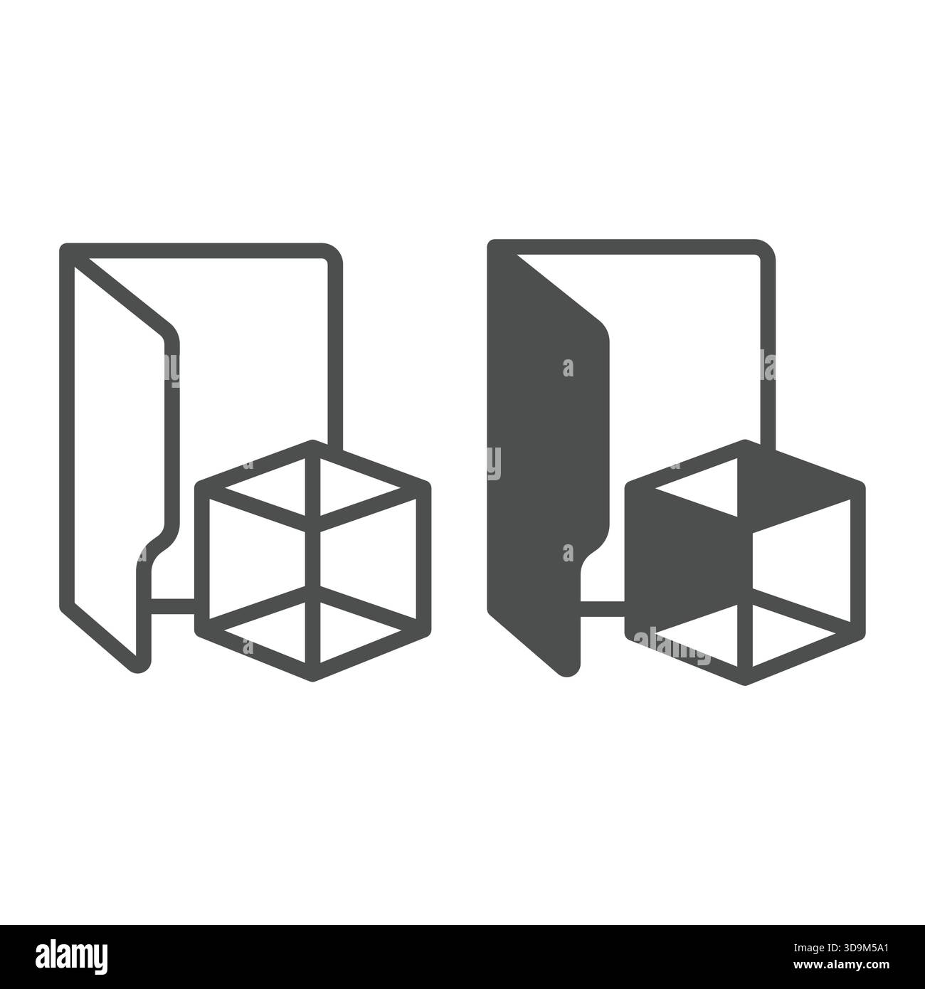 3D objects folder line and solid icon, windows pack concept. Vector graphics. Folder with isometric cube, computer graphics sign on white background, Stock Vector