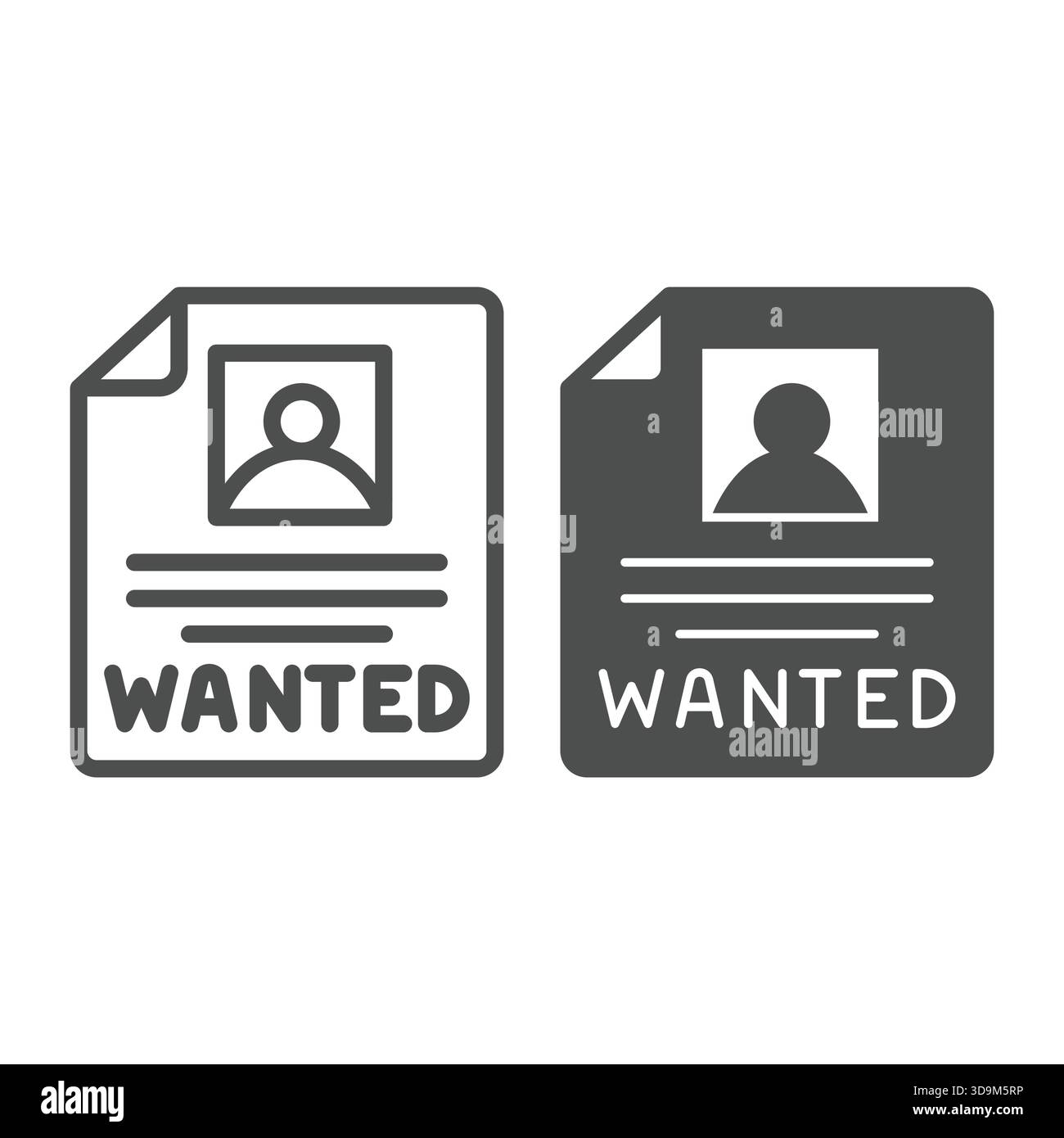 Poster paper with wanted criminal face line and solid icon, law ...
