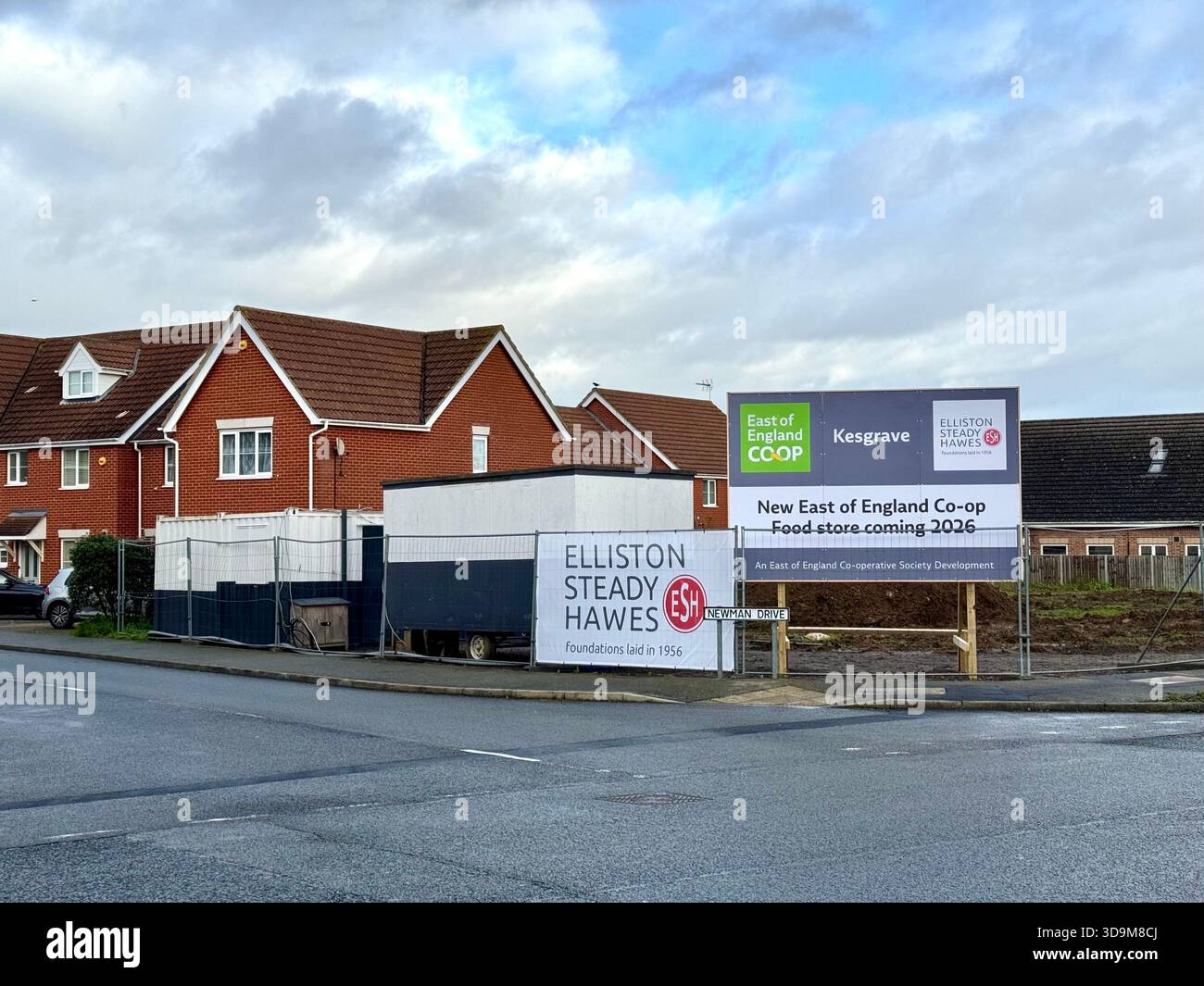 Kesgrave, Suffolk : 6 December 2025 : Construction site for a new East of  England Co Op  supermarket. Elliston Steady Hawes contractors. - Smartphone Captured Stock Image