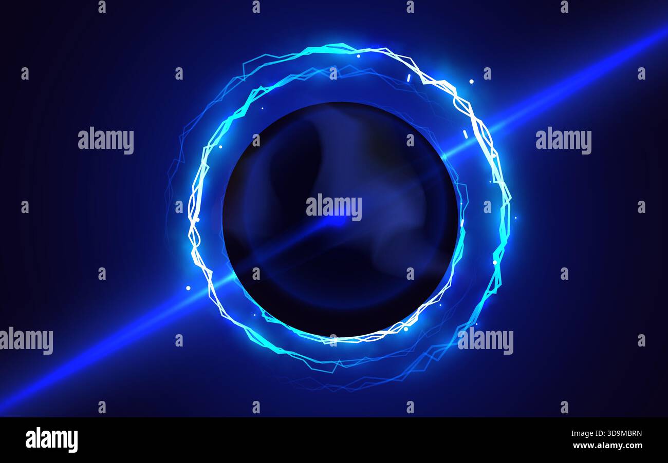 Portal Design Vector Dynamic blue electric portal effect on a dark background with a glowing ...