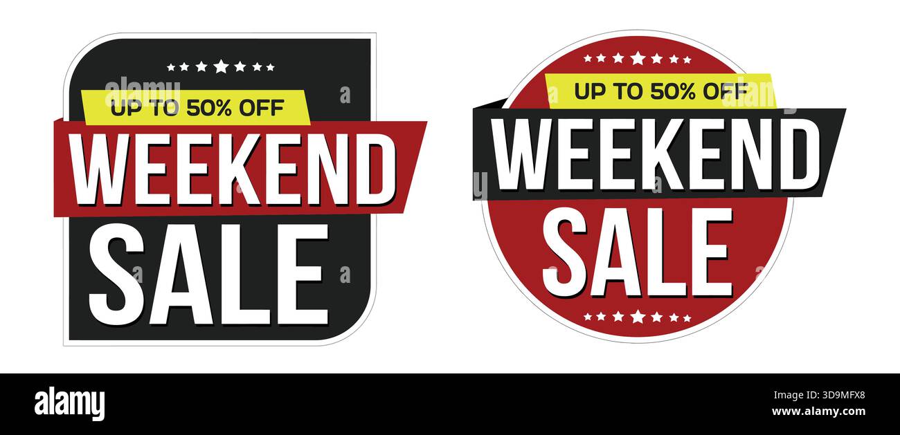 Weekend sale labels set on white background, vector illustration Stock Vector