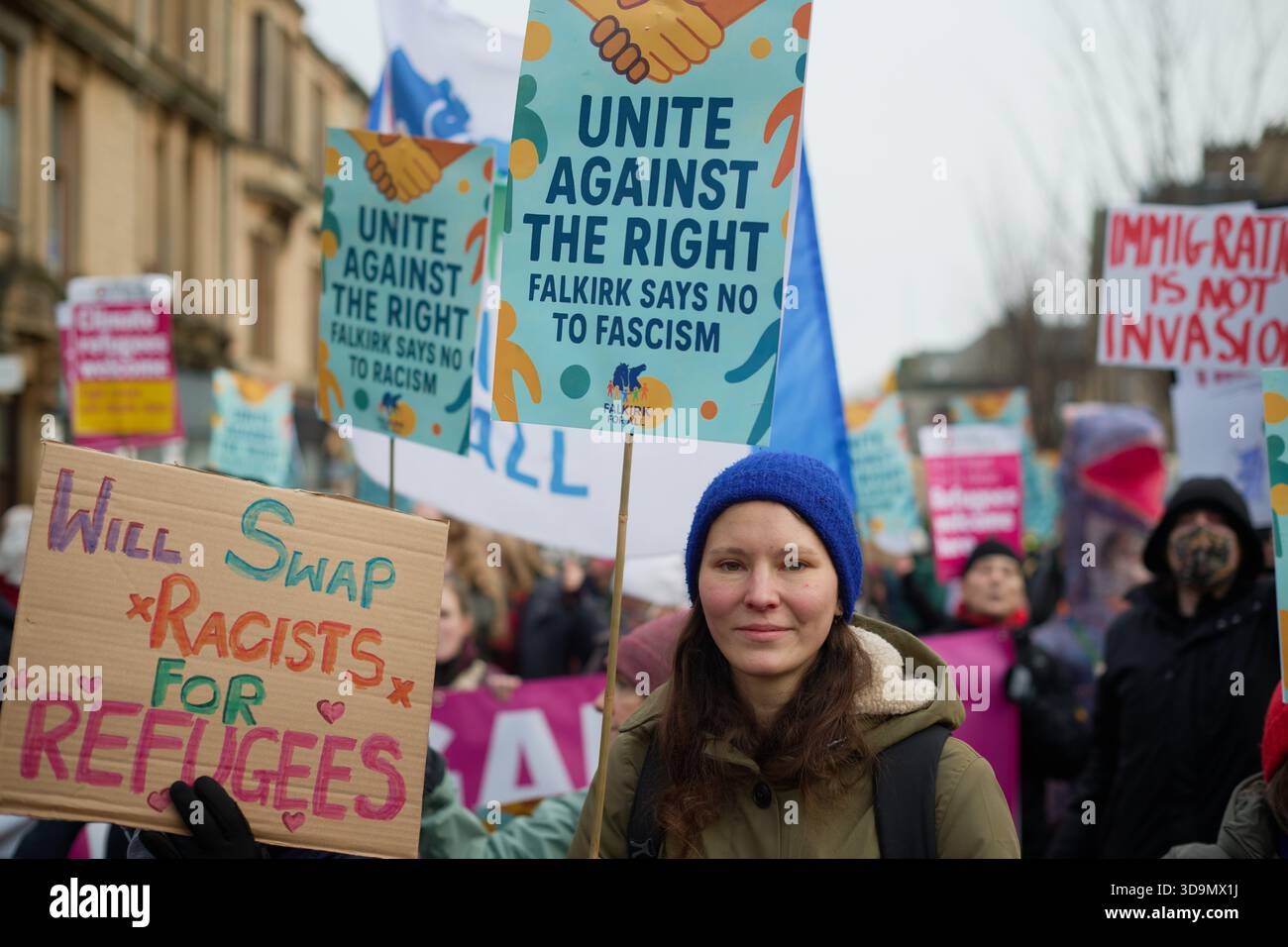 Falkirk Scotland, UK 06 December 2025. Hundreds of protesters from ...