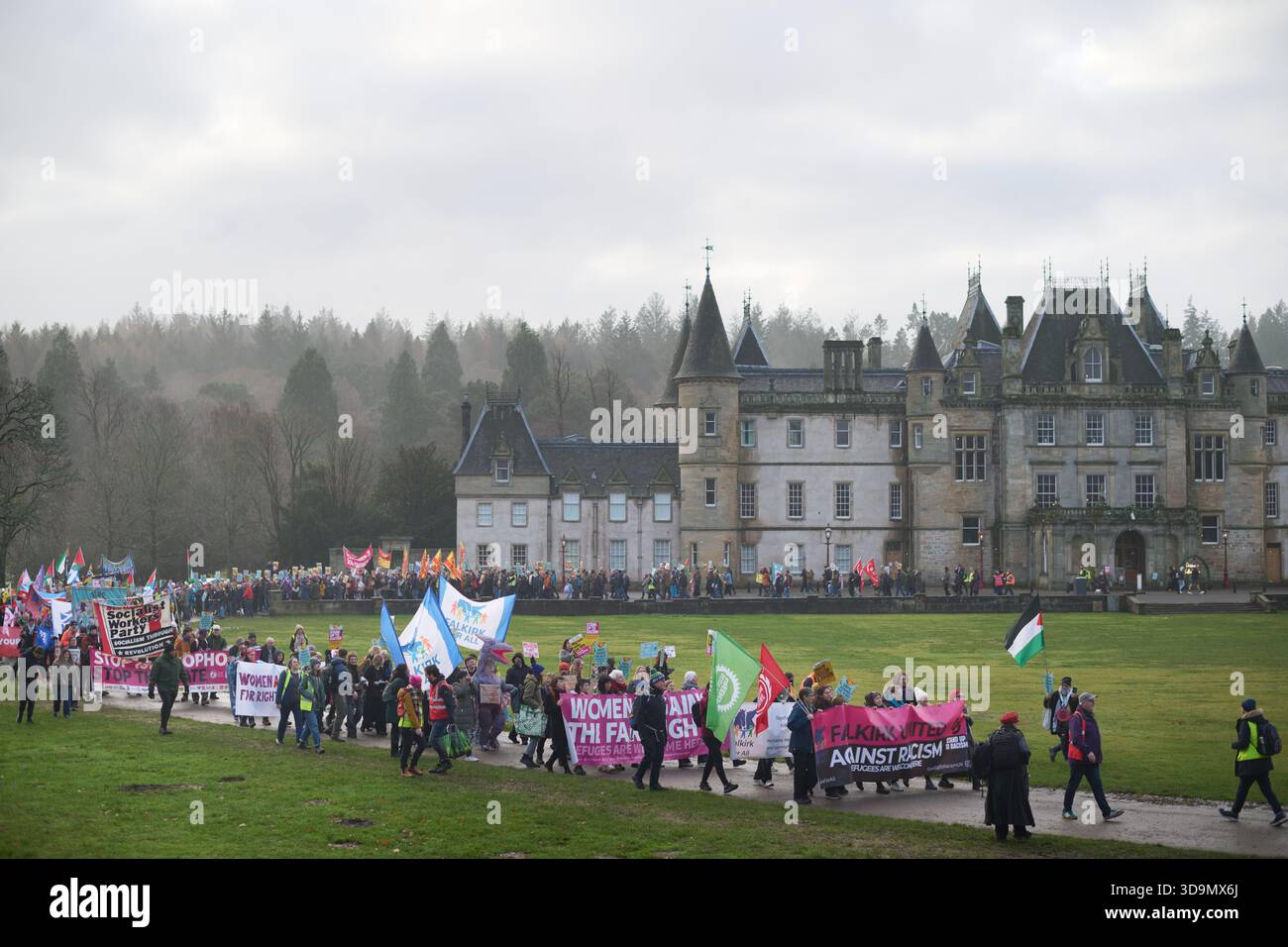 Falkirk Scotland, UK 06 December 2025. Hundreds of protesters from ...